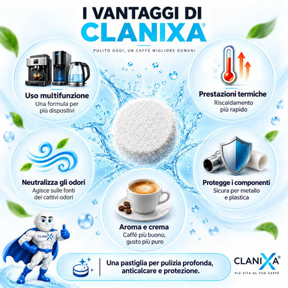 Clanixa CleanCare – Pastiglie per la Pulizia della Macchina da Caffè