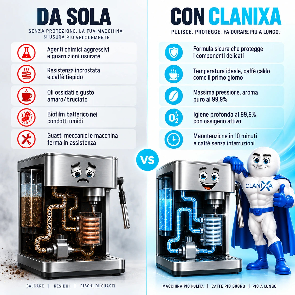 Clanixa CleanCare – Pastiglie per la Pulizia della Macchina da Caffè